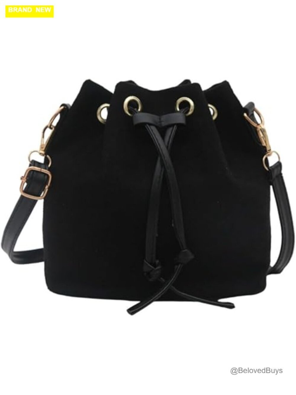 Vintage Faux Suede Drawstring Bucket Bag Crossbody Shoulder Hobo